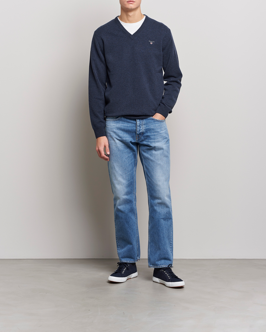 Men | Sweaters & Knitwear | GANT | Lambswool V-Neck Pullover Dark Navy Melange