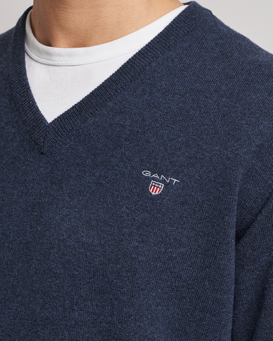 Men | Sweaters & Knitwear | GANT | Lambswool V-Neck Pullover Dark Navy Melange