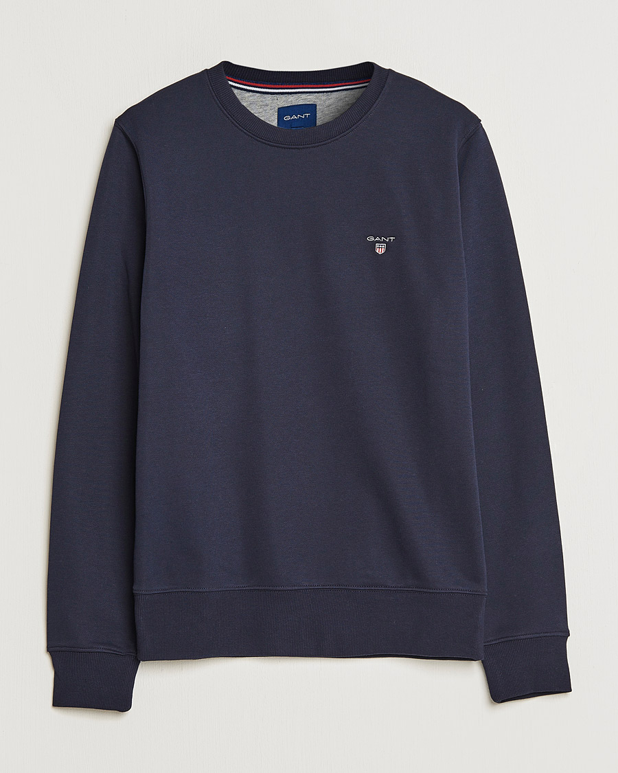 Men | Sweaters & Knitwear | GANT | Original Shield Logo Crew Neck Sweatshirt Evening Blue