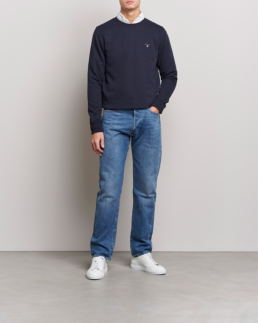 Men | Sweaters & Knitwear | GANT | Original Shield Logo Crew Neck Sweatshirt Evening Blue