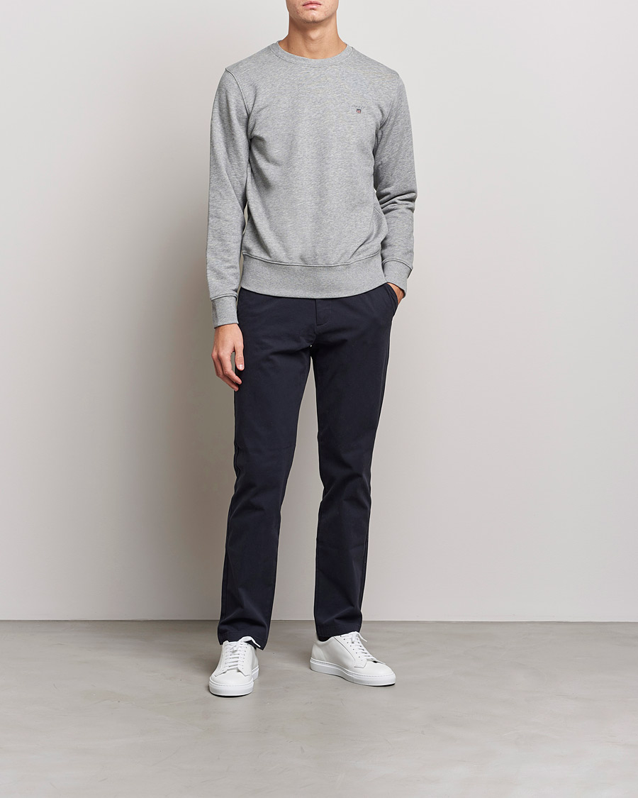 Men | Sweaters & Knitwear | GANT | Original Crew Neck Sweatshirt Grey Melange