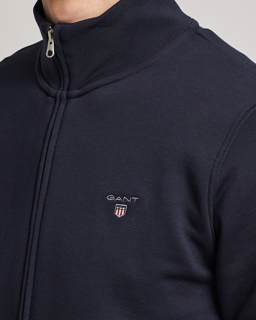 Men | Sweaters & Knitwear | GANT | Original Shield Logo Full-Zip Sweater Evening Blue