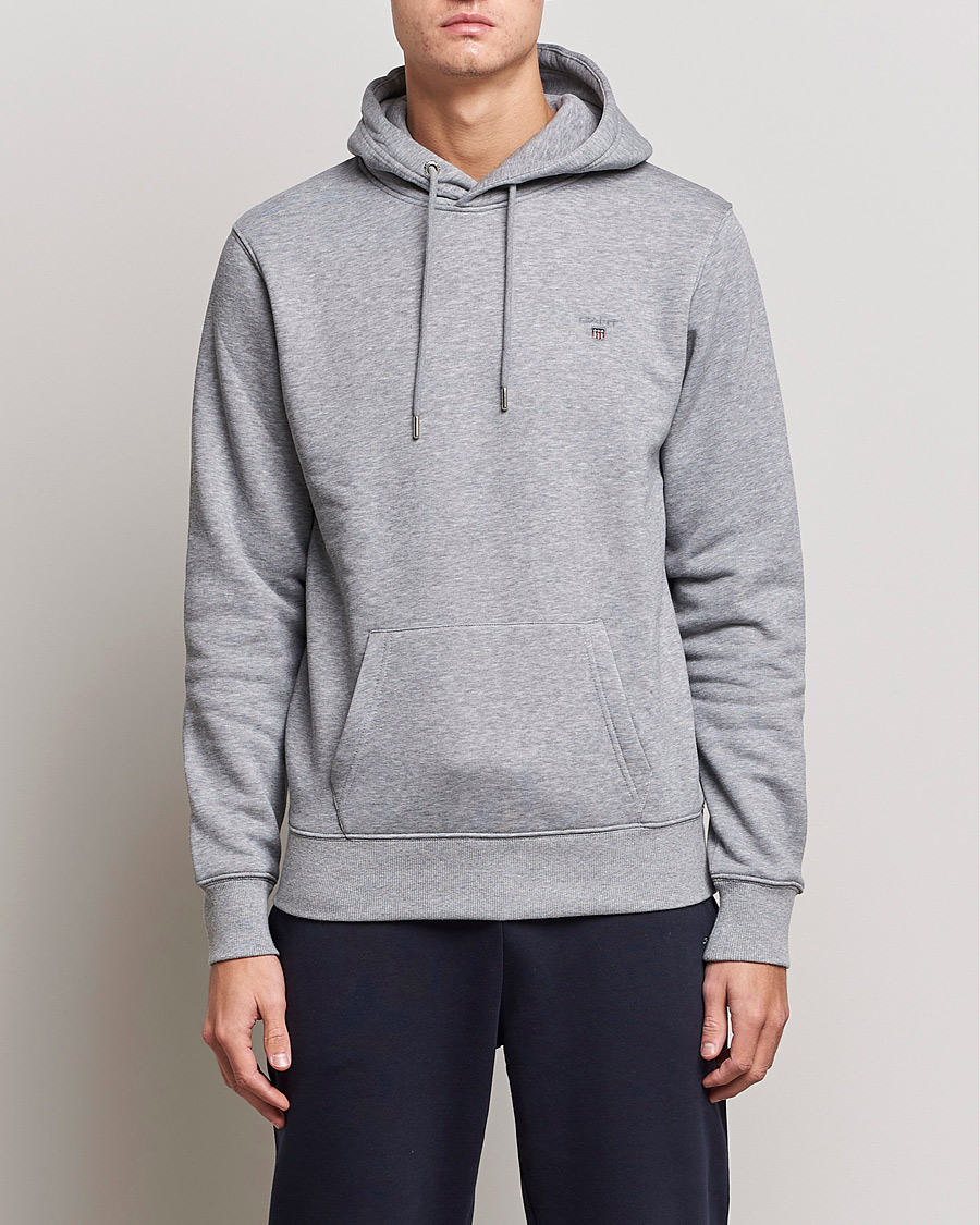 Men | Sweaters & Knitwear | GANT | Original Shield Logo Hoodie Grey Melange