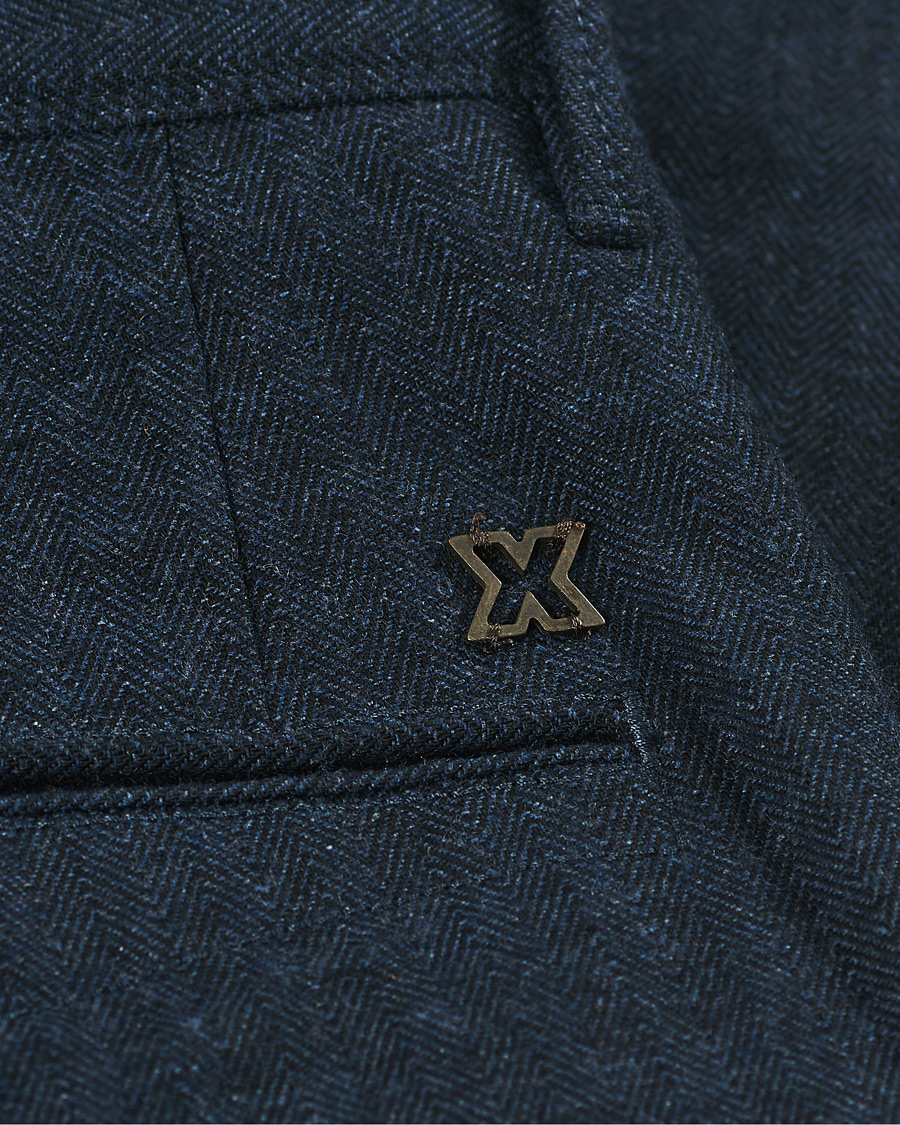 Men | Trousers | Incotex | Slim Fit Cotton/Wool Herringbone Slacks Navy