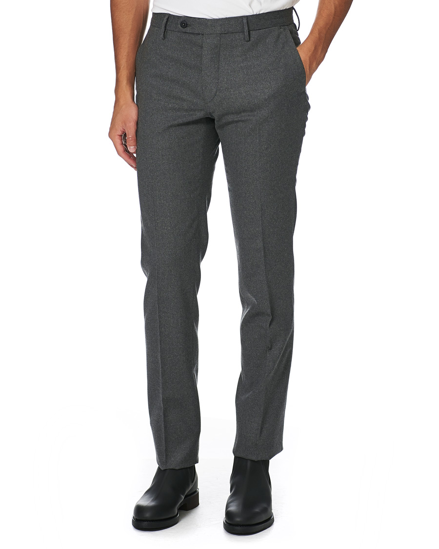 Men | Trousers | Incotex | Slim Fit Washable Flannel Trousers Grey Melange
