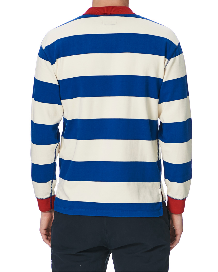 Men | T-Shirts | Drake's | Mock Collar Long Sleeve Tee Blue/White