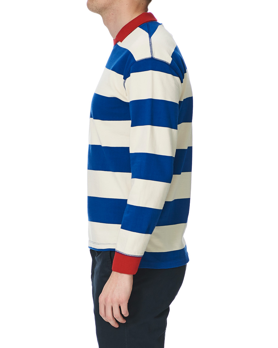 Men | T-Shirts | Drake's | Mock Collar Long Sleeve Tee Blue/White