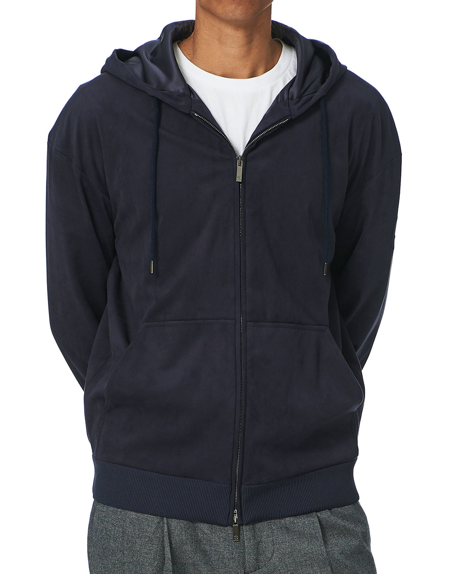 Men | Coats & Jackets | Giorgio Armani | Alcantara Hooded Blouson Navy