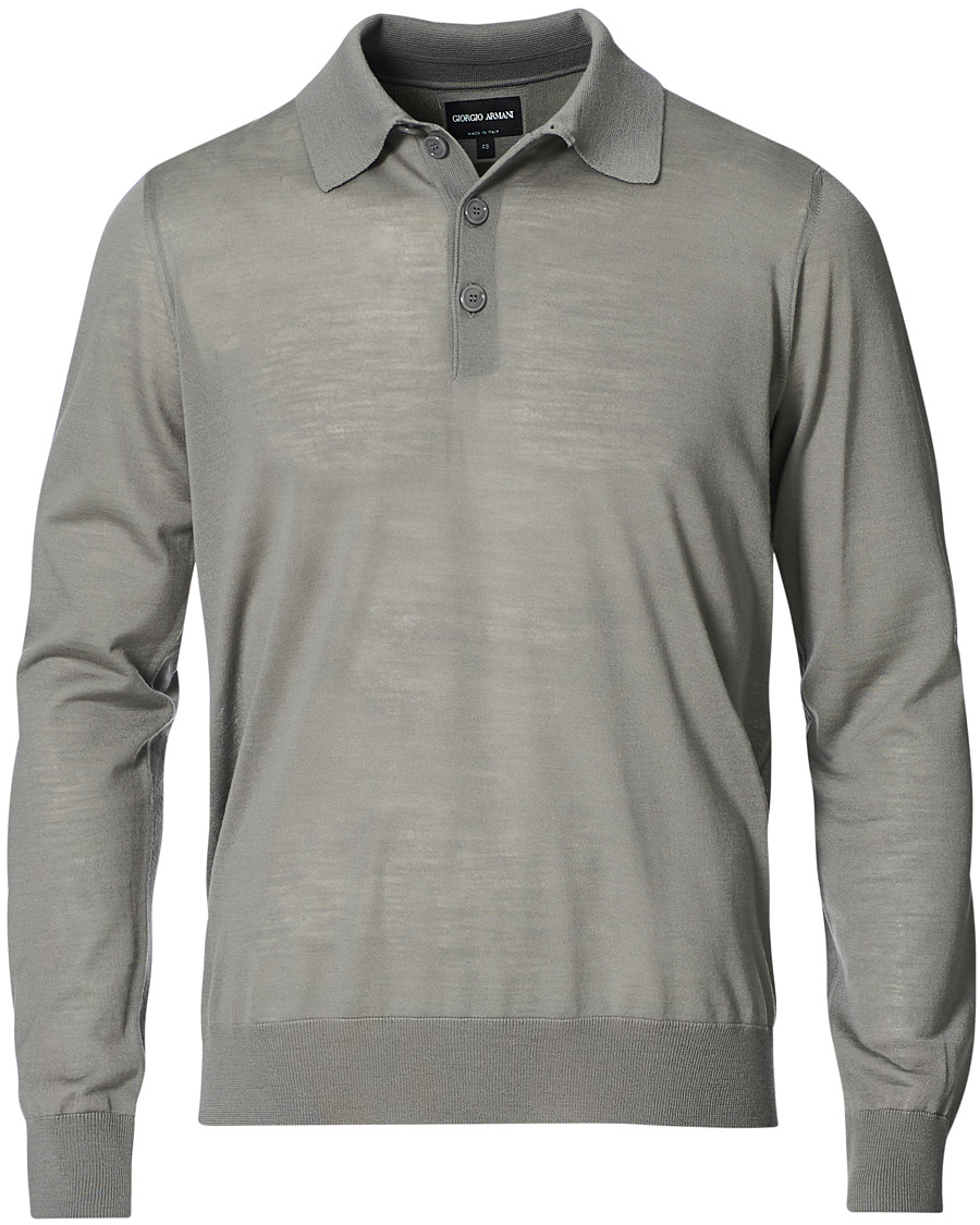 Giorgio Armani Virgin Wool Knitted Polo Dove Grey at