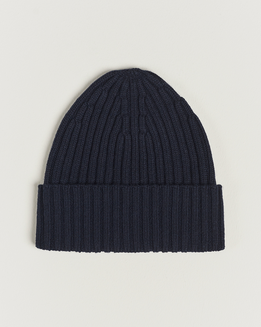 Men | Beanies | Piacenza Cashmere | Ribbed Cashmere Beanie Navy