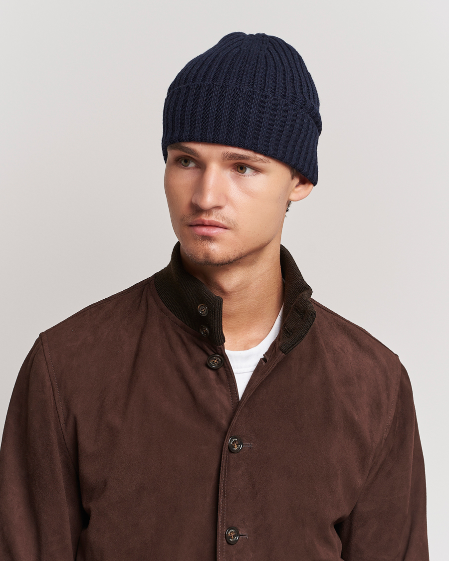 Men | Warming accessories | Piacenza Cashmere | Ribbed Cashmere Beanie Navy