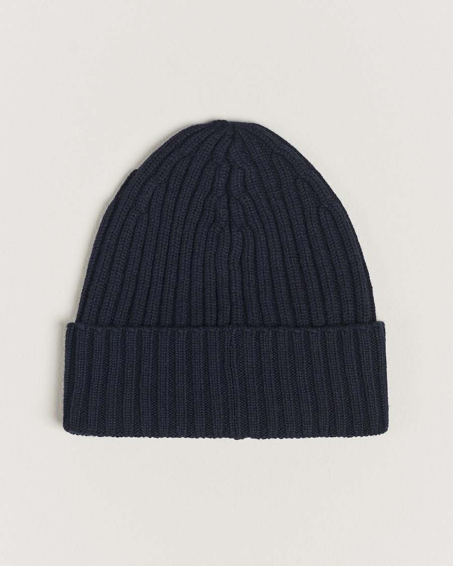 Men | Beanies | Piacenza Cashmere | Ribbed Cashmere Beanie Navy
