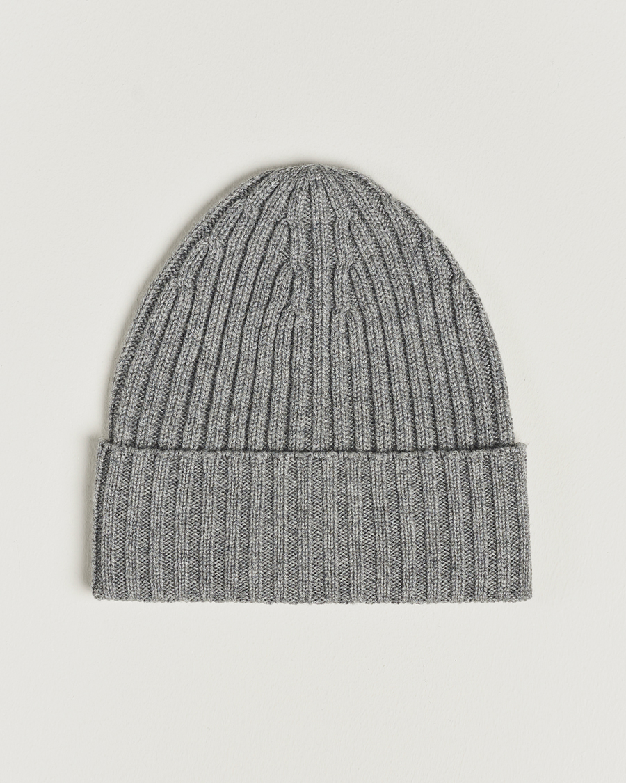 Men | Beanies | Piacenza Cashmere | Ribbed Cashmere Beanie Grey Melange