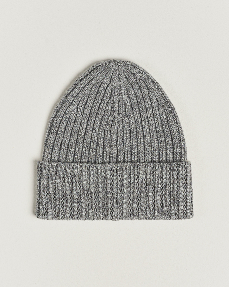 Men | Beanies | Piacenza Cashmere | Ribbed Cashmere Beanie Grey Melange