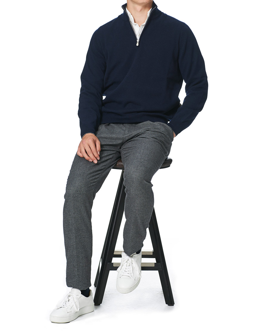 Men | Sweaters & Knitwear | Brunello Cucinelli | 2 Ply Cashmere Half Zip Navy
