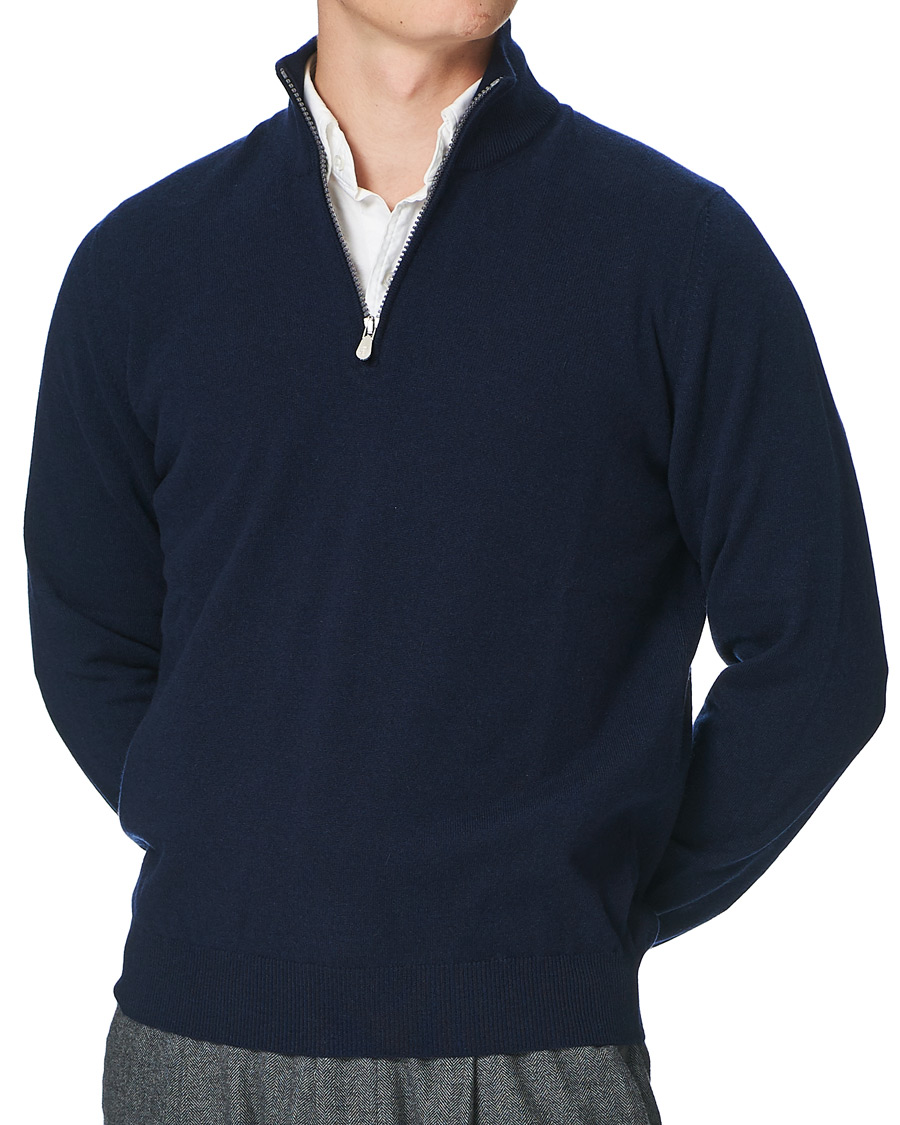 Men | Sweaters & Knitwear | Brunello Cucinelli | 2 Ply Cashmere Half Zip Navy