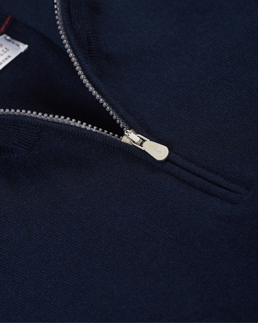 Men | Sweaters & Knitwear | Brunello Cucinelli | 2 Ply Cashmere Half Zip Navy