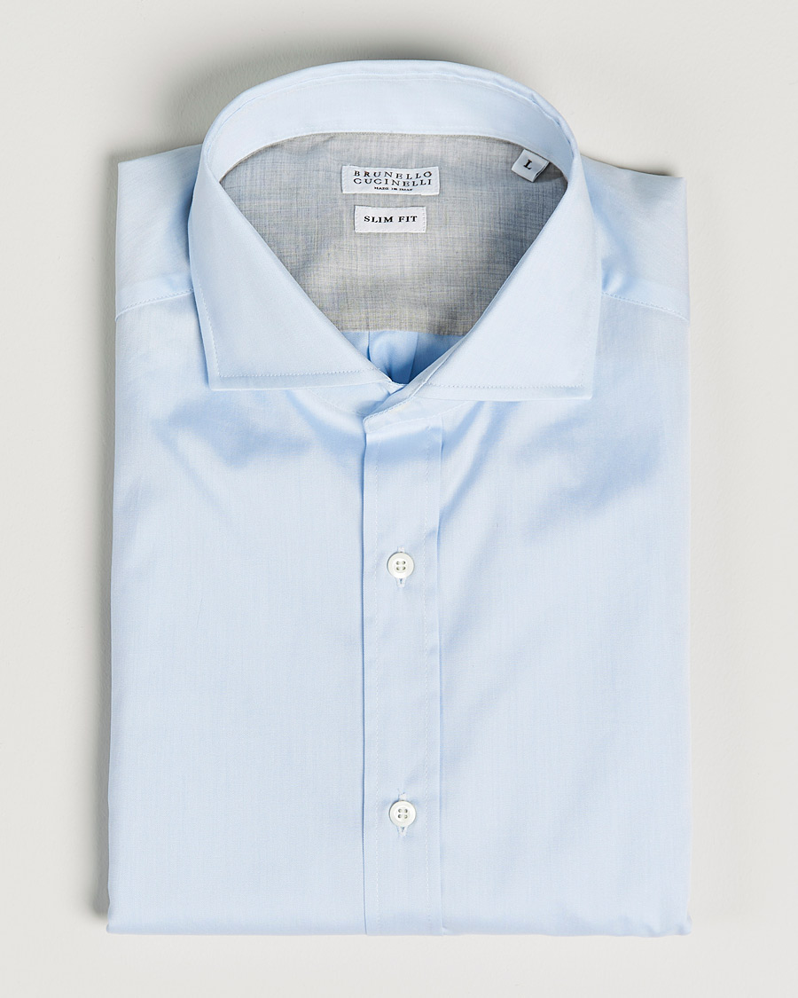 Men |  | Brunello Cucinelli | Slim Fit Twill Cotton Shirt Light Blue