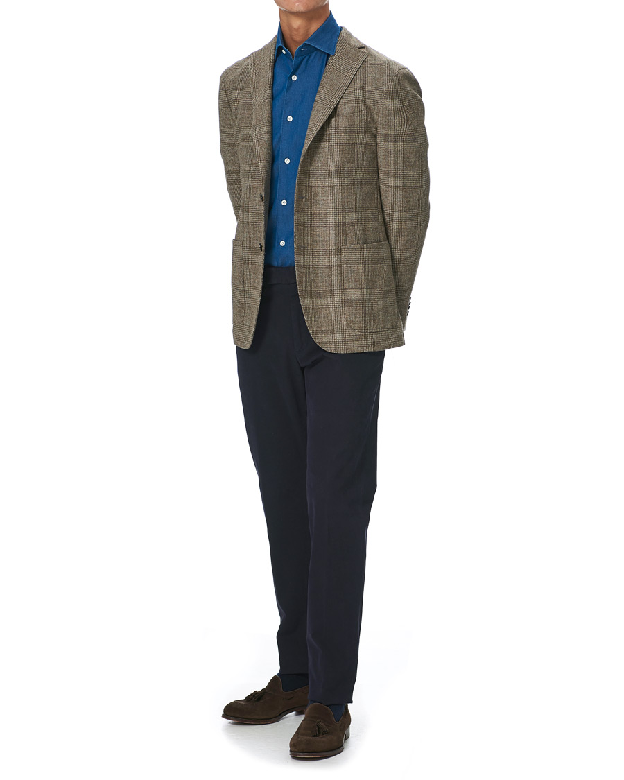 Men | Shirts | Mazzarelli | Cut Away Down Denim Shirt Dark Indigo