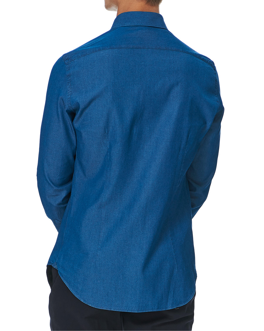 Men | Shirts | Mazzarelli | Cut Away Down Denim Shirt Dark Indigo