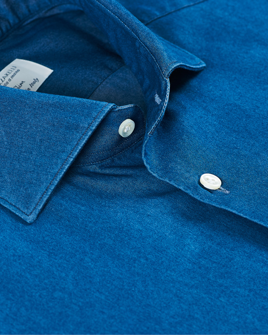 Men | Shirts | Mazzarelli | Cut Away Down Denim Shirt Dark Indigo