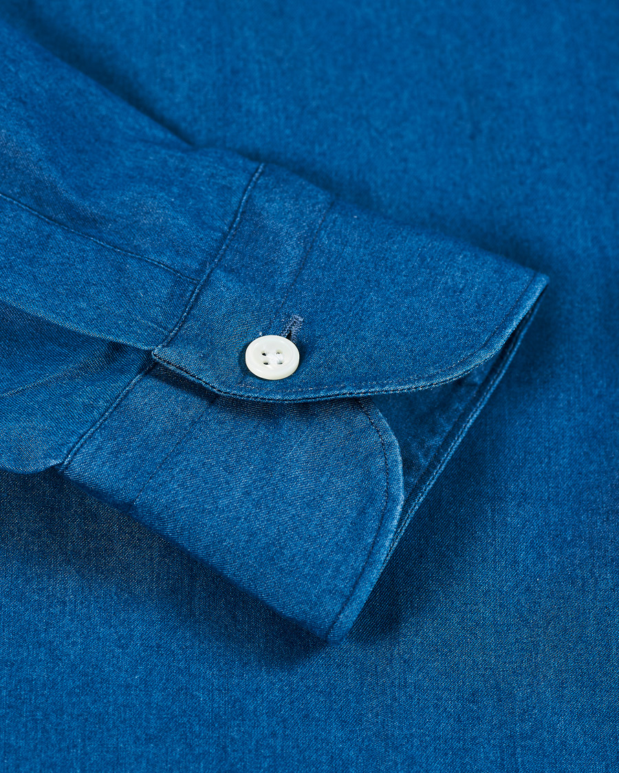 Men | Shirts | Mazzarelli | Cut Away Down Denim Shirt Dark Indigo