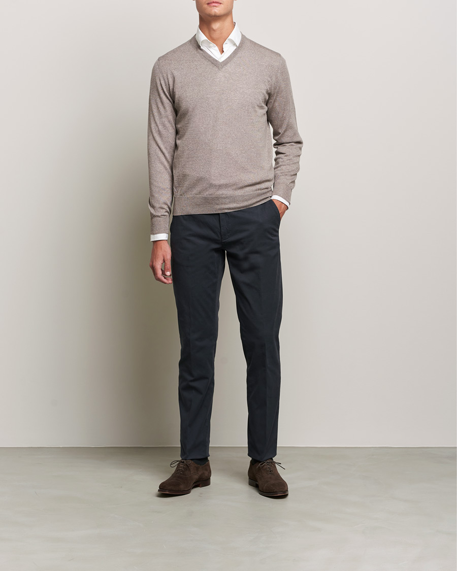 Men | Sweaters & Knitwear | Canali | Merino Wool V-Neck Taupe