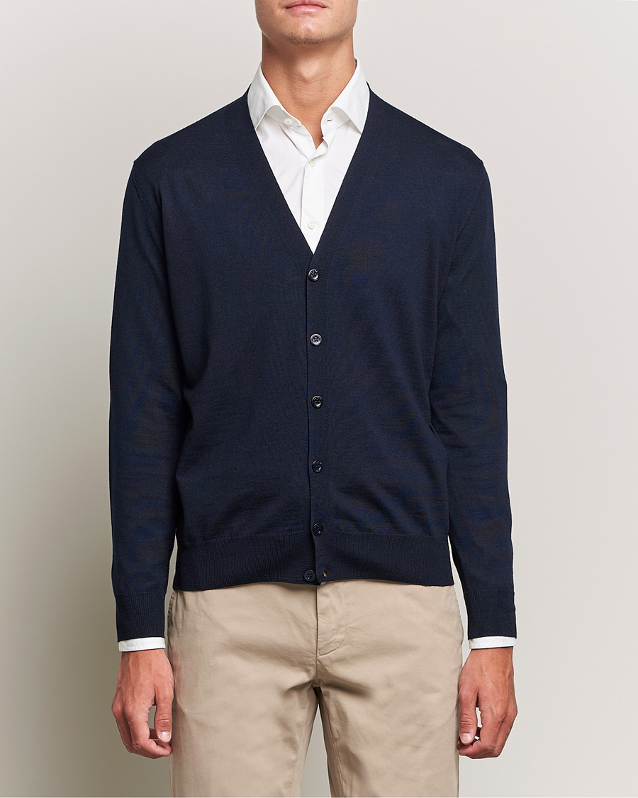 Men | Sweaters & Knitwear | Canali | Merino Wool Cardigan Navy