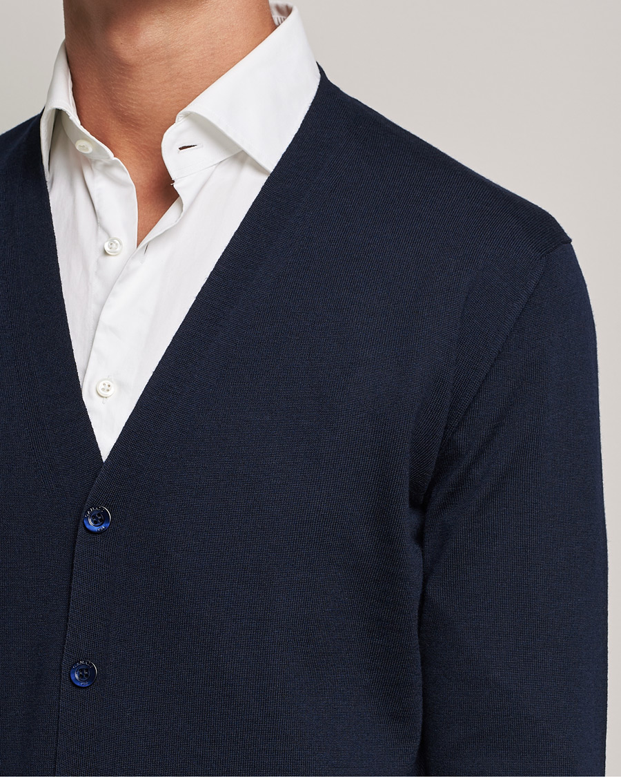 Men | Sweaters & Knitwear | Canali | Merino Wool Cardigan Navy