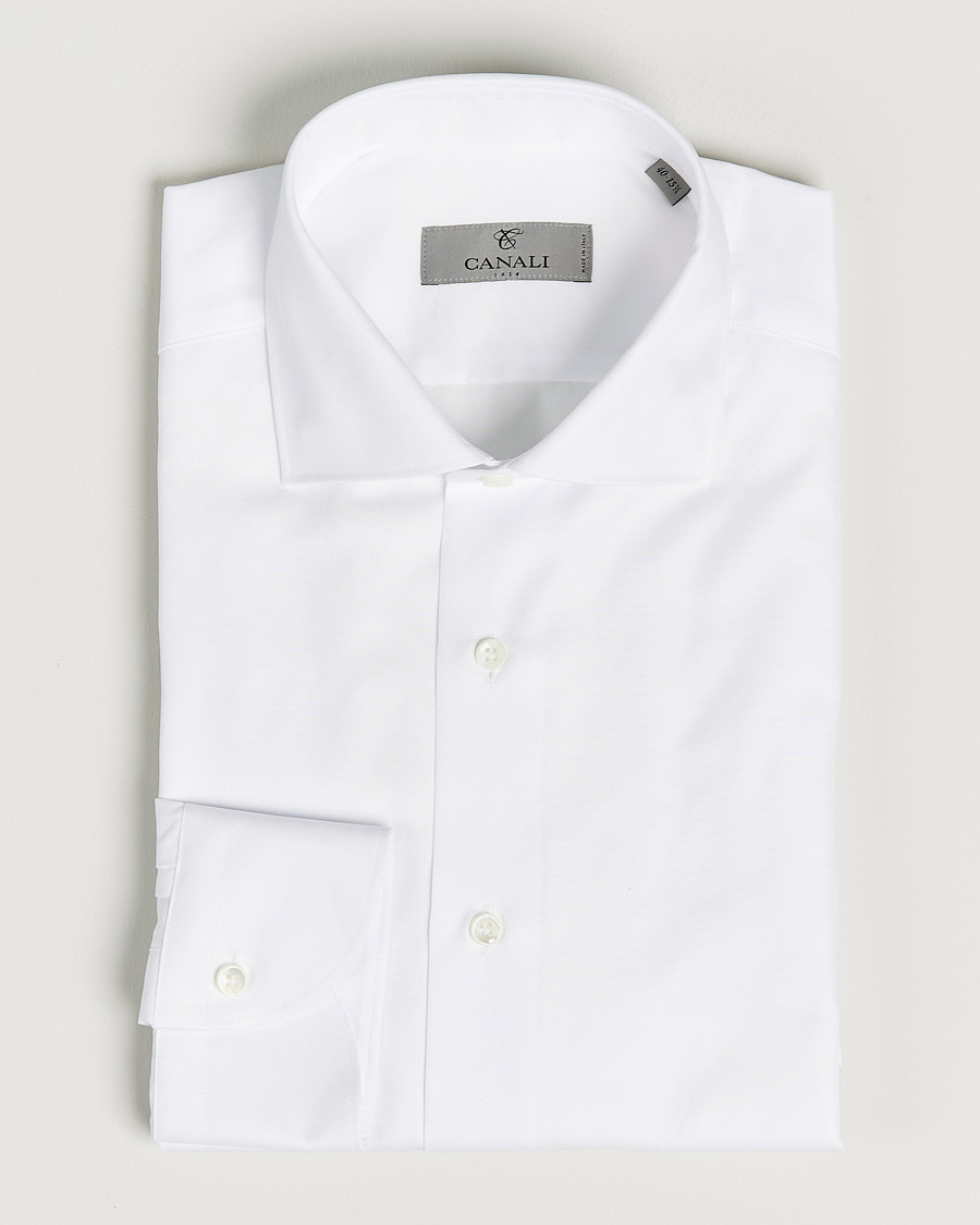 Men | Business Shirts | Canali | Slim Fit Cut Away Shirt White