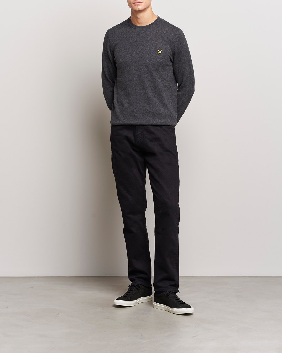 Men | Sweaters & Knitwear | Lyle & Scott | Cotton/Merino Crew Neck Jumper Charcoal Marl