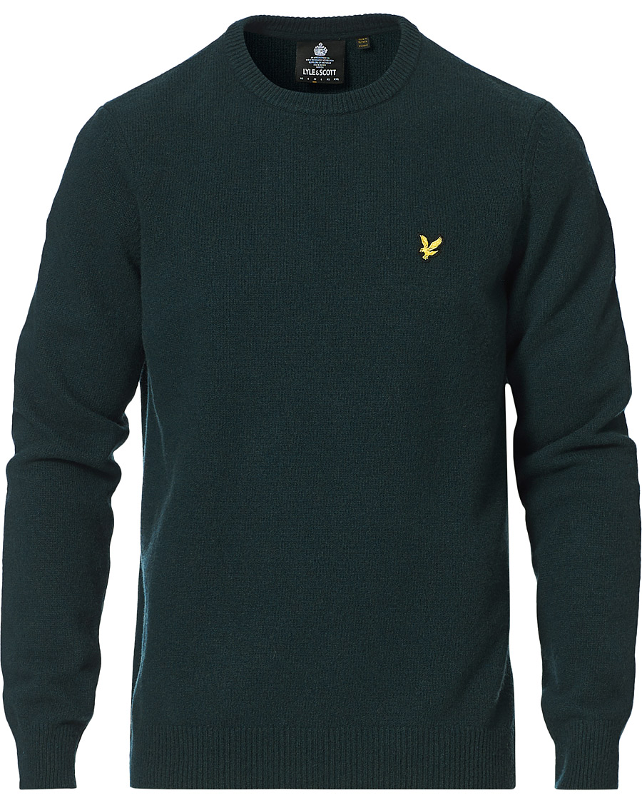 Men | Sweaters & Knitwear | Lyle & Scott | Lambswool Crew Neck Pullover Dark Green Marl