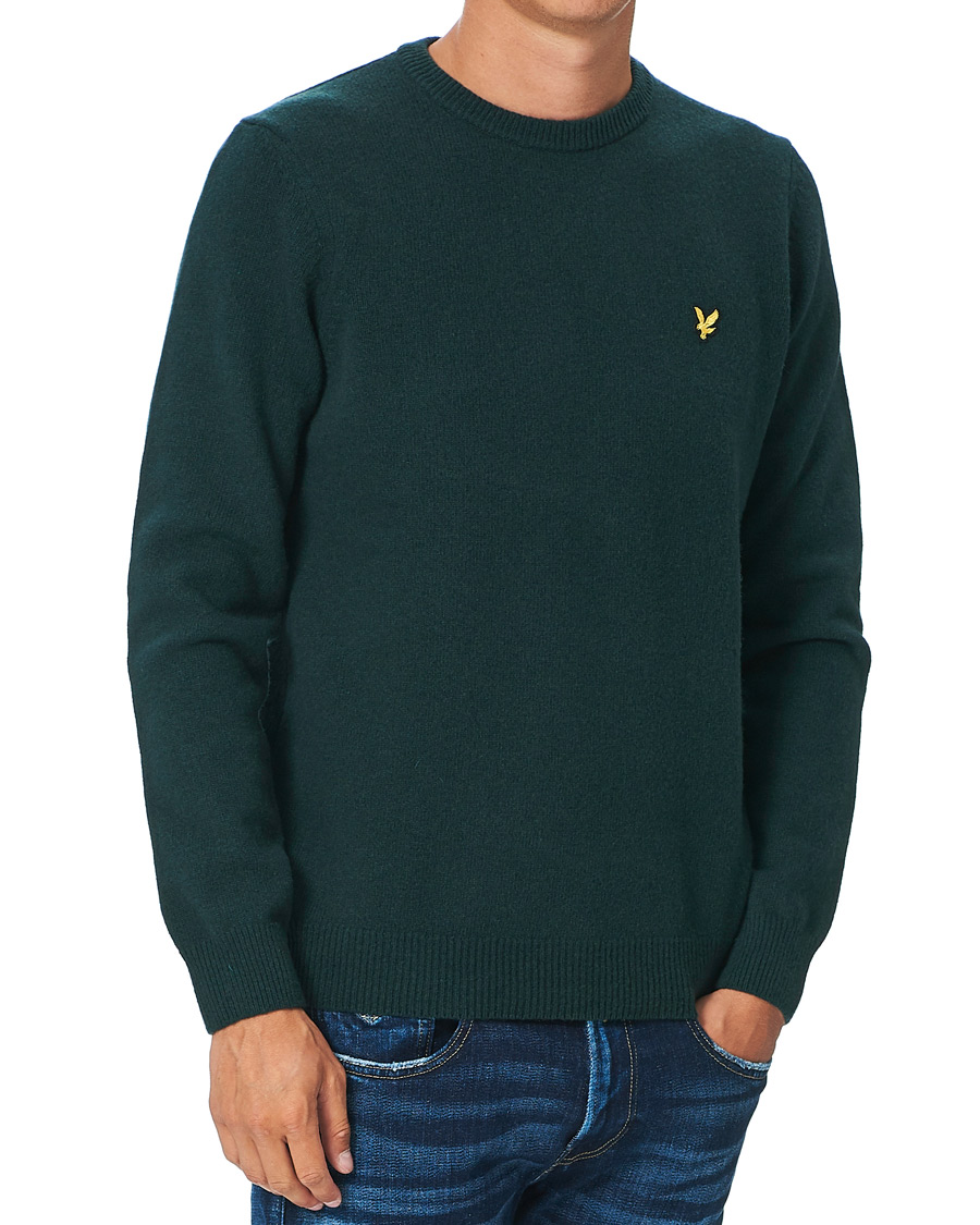 Men | Sweaters & Knitwear | Lyle & Scott | Lambswool Crew Neck Pullover Dark Green Marl