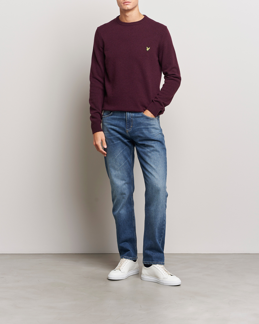 Men | Sweaters & Knitwear | Lyle & Scott | Lambswool Crew Neck Pullover Burgundy Marl