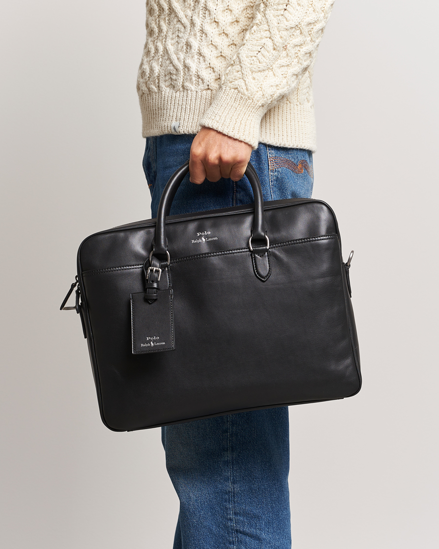 Men | Briefcases | Polo Ralph Lauren | Leather Commuter Bag Black