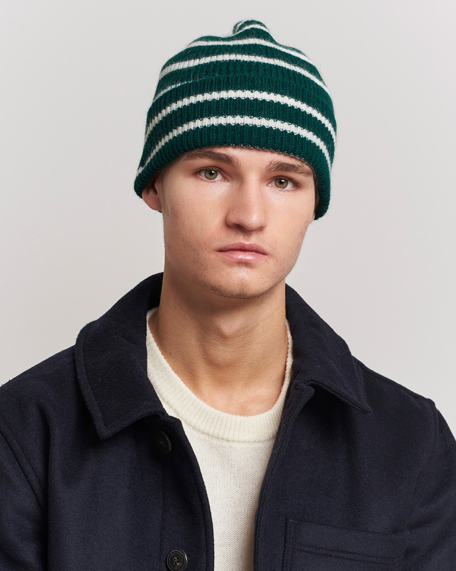 Men | Warming accessories | Le Bonnet | Lambswool/Caregora Beanie Moss Stripe