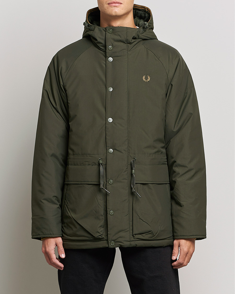 Men | Coats & Jackets | Fred Perry | Padded Zip Through Parka Hunting Green