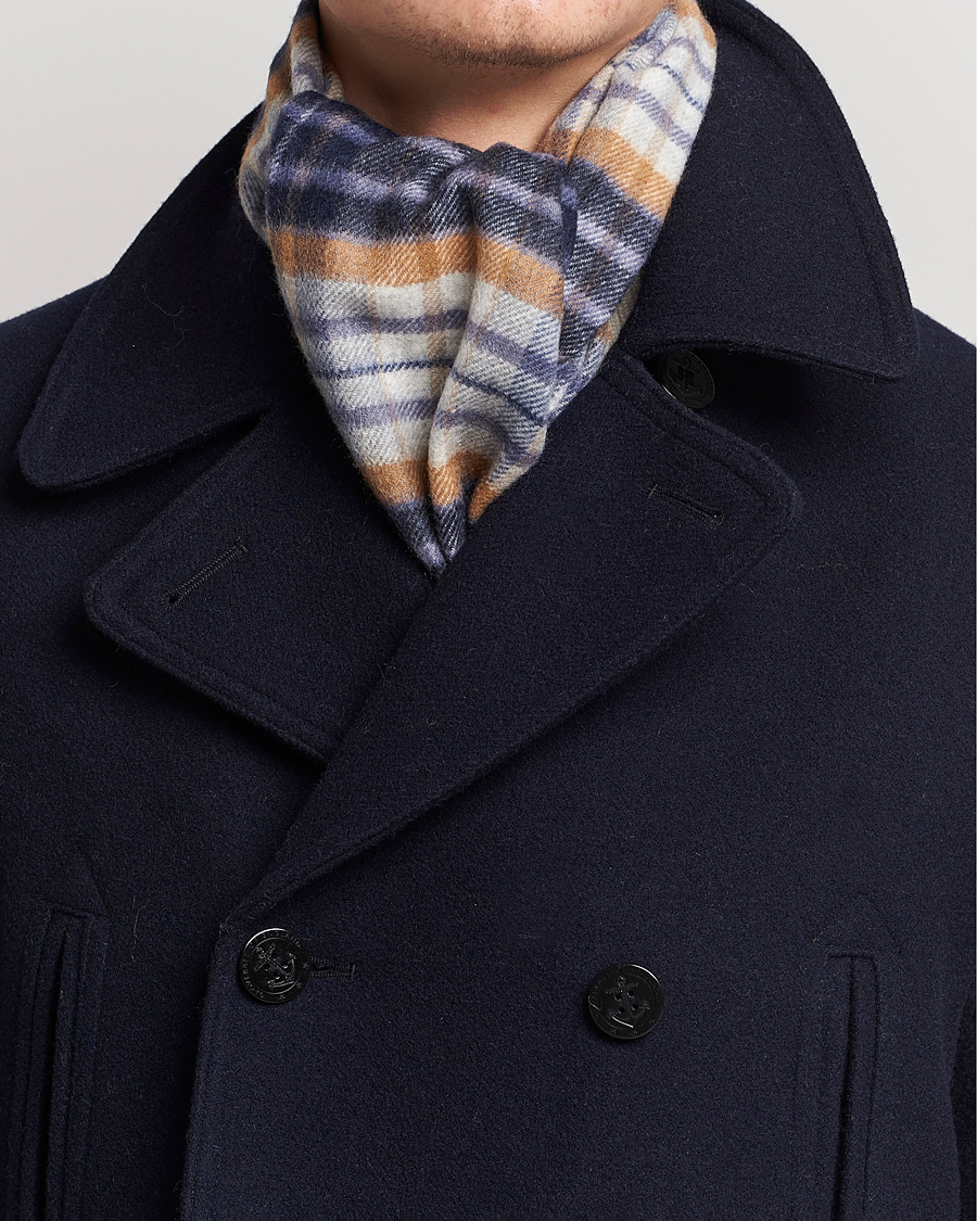 Men | Johnstons of Elgin Cashmere Scarf Navy/Brown | Johnstons of Elgin | Cashmere Scarf Navy/Brown
