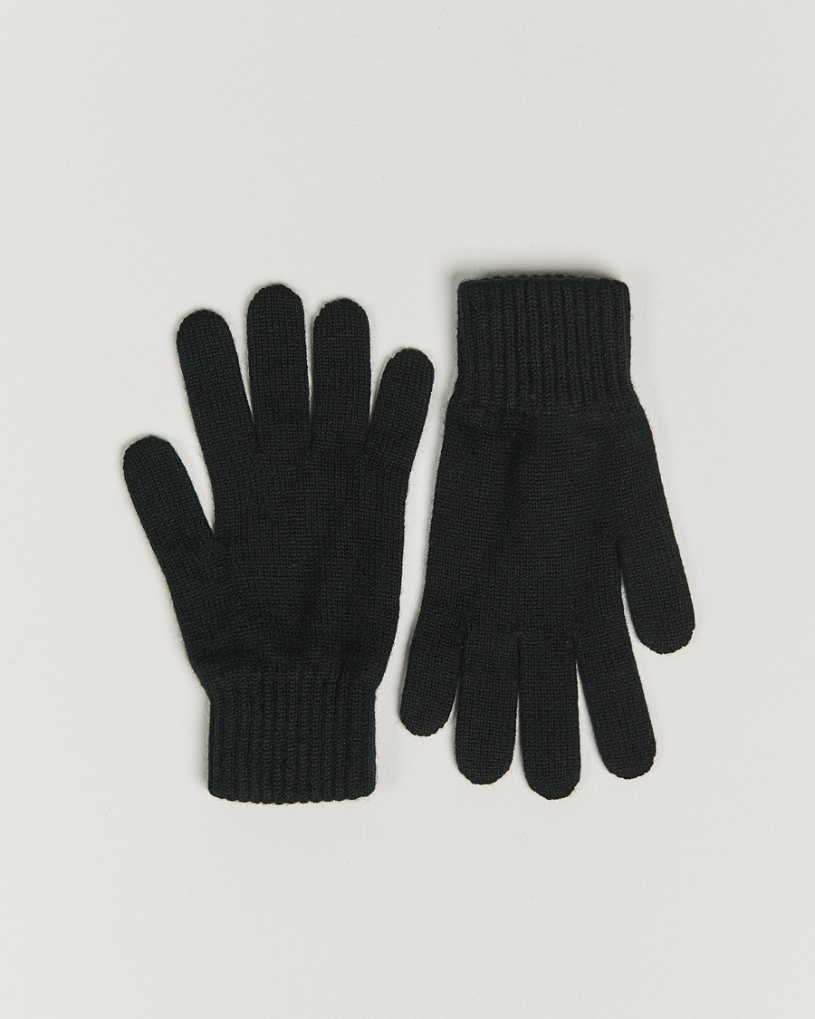 Men | Johnstons of Elgin Knitted Cashmere Gloves Black | Johnstons of Elgin | Knitted Cashmere Gloves Black