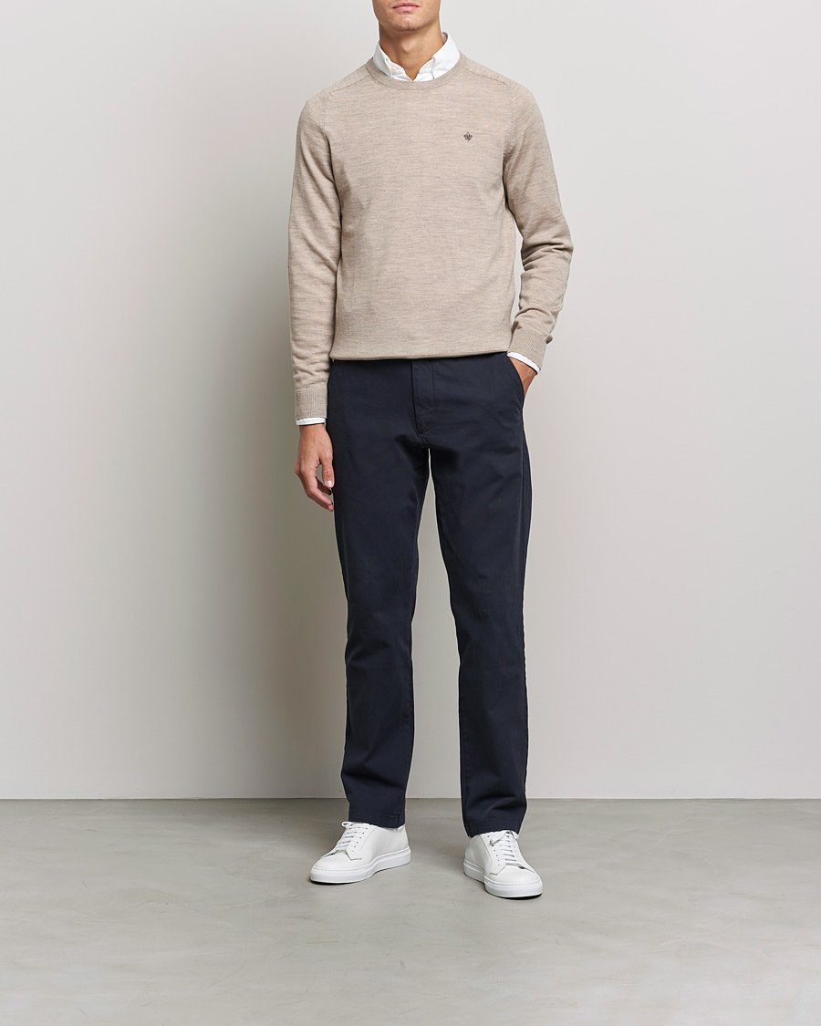 Men | Sweaters & Knitwear | Morris | Merino Crew Neck Pullover Khaki Melange