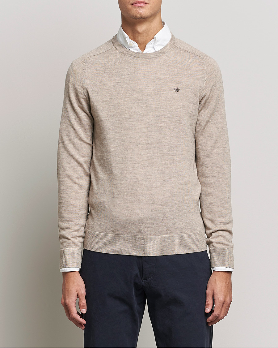 Men | Sweaters & Knitwear | Morris | Merino Crew Neck Pullover Khaki Melange