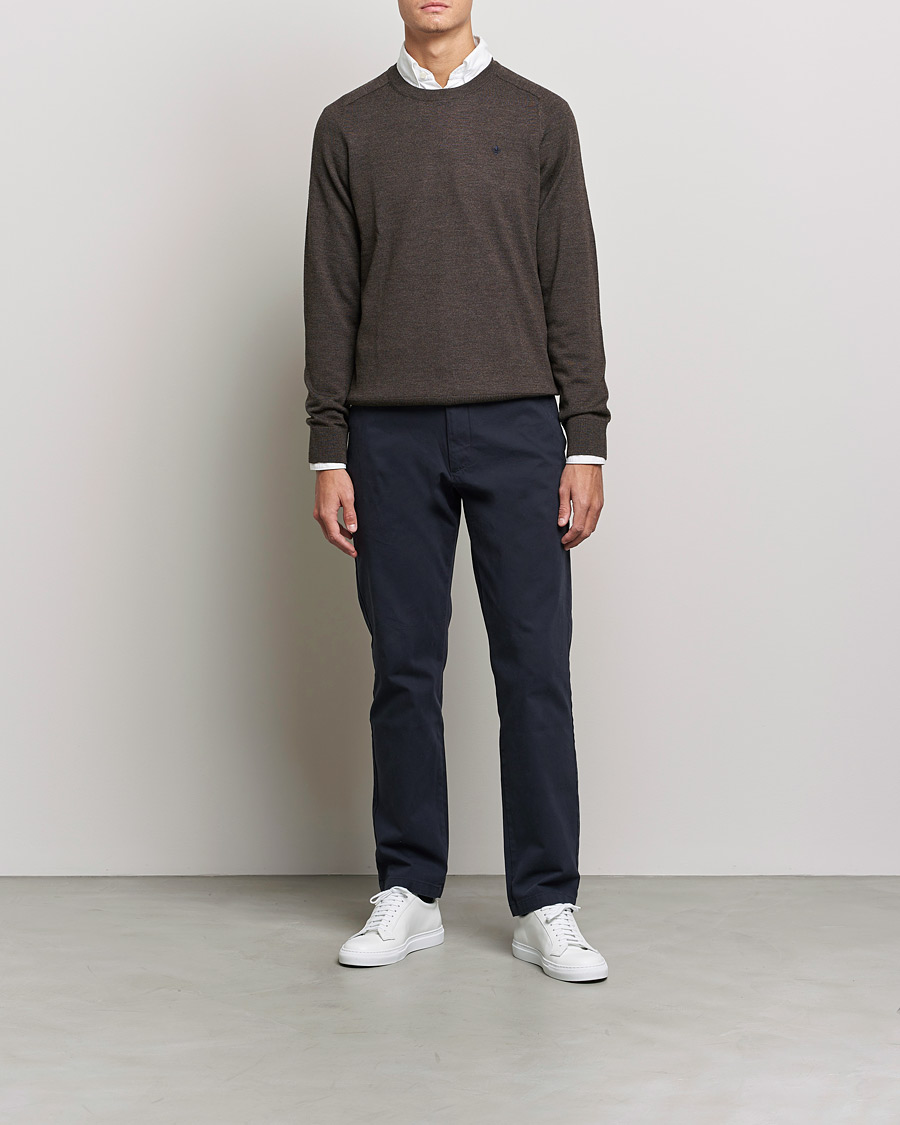Men | Sweaters & Knitwear | Morris | Merino Crew Neck Pullover Brown Melange