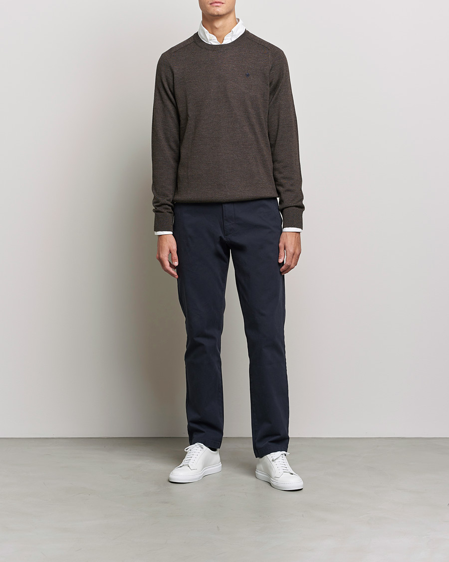 Men | Sweaters & Knitwear | Morris | Merino O-neck Brown Melange
