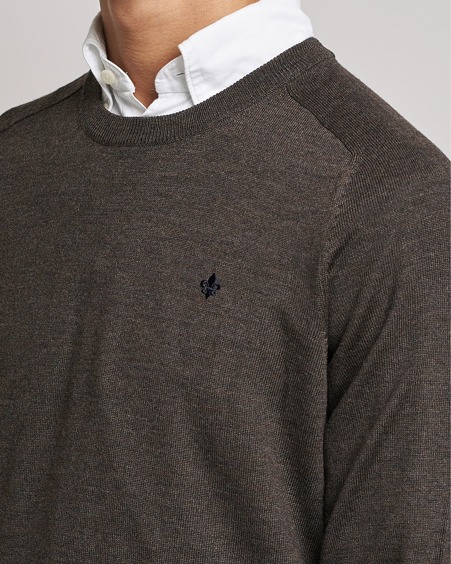 Men | Sweaters & Knitwear | Morris | Merino Crew Neck Pullover Brown Melange