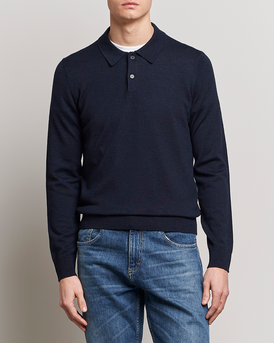 Men | Knitted Polo Shirts | Morris | Merino Knitted Polo Navy