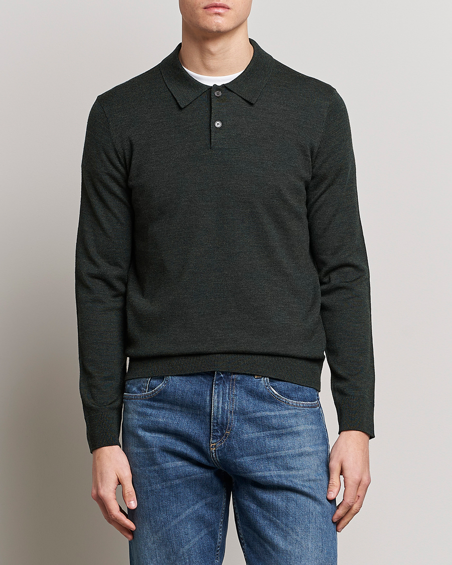 Men | Sweaters & Knitwear | Morris | Merino Polo Knit Dark Green