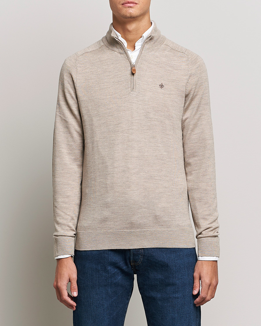 Men | Sweaters & Knitwear | Morris | John Merino Half Zip Khaki