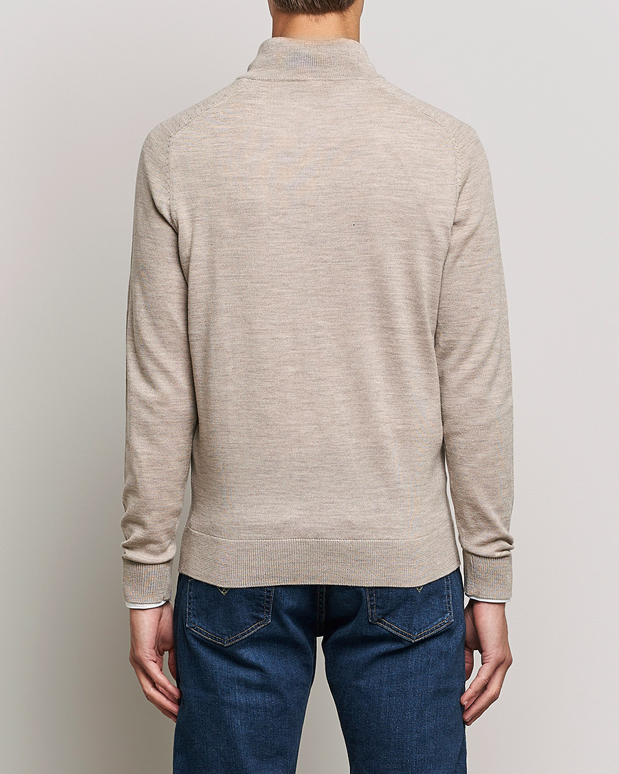 Men | Sweaters & Knitwear | Morris | John Merino Half Zip Khaki Melange