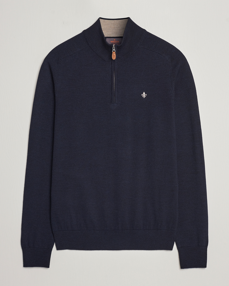 Men | Sweaters & Knitwear | Morris | John Merino Half Zip Navy