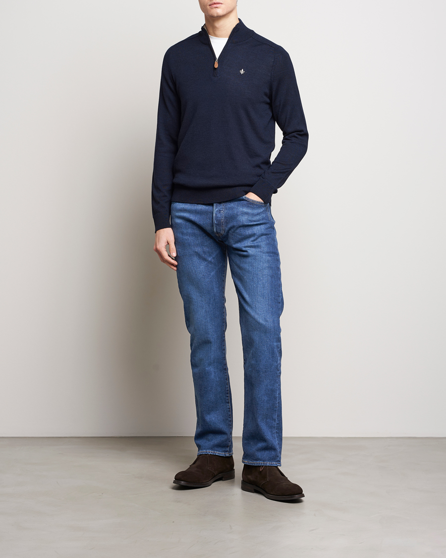 Men | Sweaters & Knitwear | Morris | John Merino Half Zip Navy